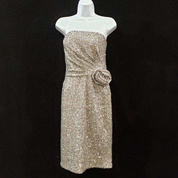 Azadeh Womens Sequined Strapless Mini Dress Size 6 Silver Formal Event Prom HOCO - Picture 1 of 10